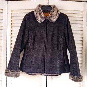📢 FREE SHIP 📢 Tooled leather coat🔥fur-lined black Outback Trading Co. jacket